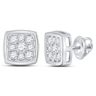 Captivating Brilliance: 14kt White Gold Womens Round Diamond Square Cluster Stud Earrings 1/2 Cttw - Splendid Jewellery
