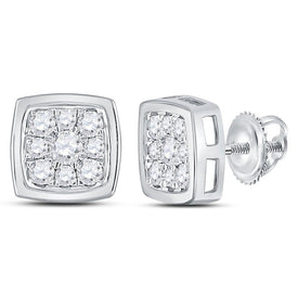Captivating Brilliance: 14kt White Gold Womens Round Diamond Square Cluster Stud Earrings 1/2 Cttw - Splendid Jewellery