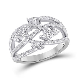 Captivating Brilliance Diamond Ring | 14kt White Gold Womens Marquise Round Diamond Band Ring 1 Cttw - Splendid Jewellery