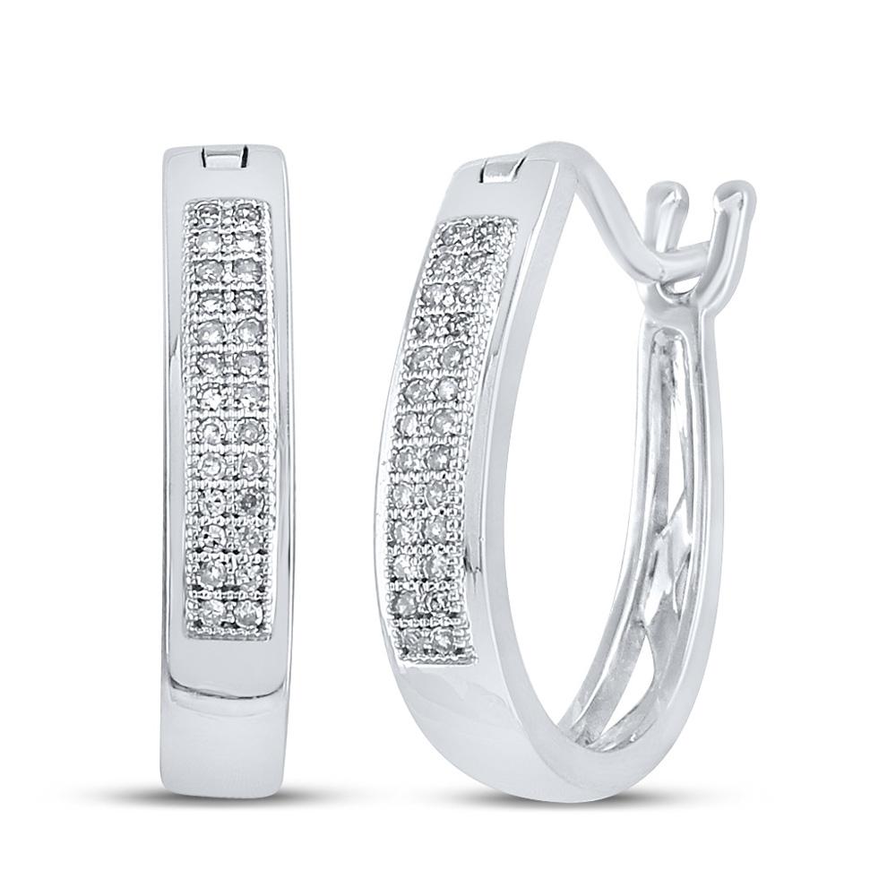 Captivating Brilliance: Sterling Silver Womens Round Diamond Oblong Double Row Hoop Earrings 1/6 Cttw - Splendid Jewellery
