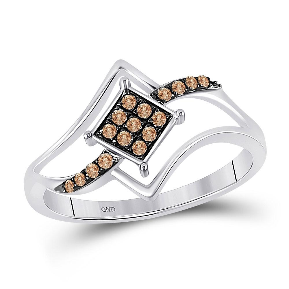 Captivating Brown Diamond Square Cluster Ring in 10kt White Gold - Splendid Jewellery
