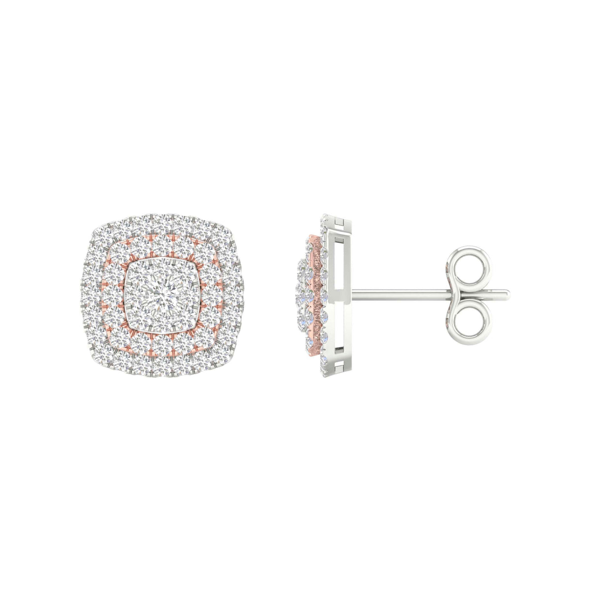 Captivating Cluster of Brilliance: 14kt Two - tone Gold Diamond Square Earrings - Splendid Jewellery