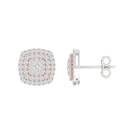 Captivating Cluster of Brilliance: 14kt Two - tone Gold Diamond Square Earrings - Splendid Jewellery