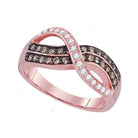 Captivating Crossover Brilliance | 10kt Rose Gold Womens Round Brown Diamond Crossover Band Ring 1/2 Cttw - Splendid Jewellery