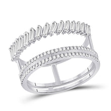 Load image into Gallery viewer, Captivating Diamond Elegance | 14kt White Gold Womens Baguette Round Diamond Modern Negative Space Ring 5/8 Cttw - Splendid Jewellery
