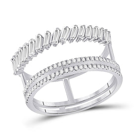 Captivating Diamond Elegance | 14kt White Gold Womens Baguette Round Diamond Modern Negative Space Ring 5/8 Cttw - Splendid Jewellery