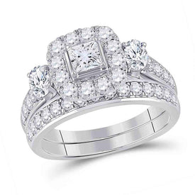 Captivating Love Story | 14kt Two - tone Gold Princess Diamond Bridal Wedding Ring Band Set 2 Cttw - Splendid Jewellery