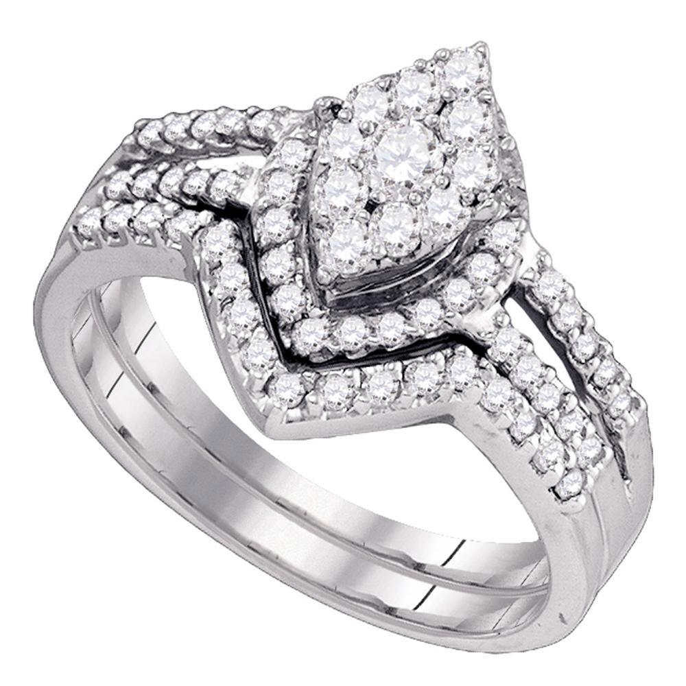 Captivating Love's Embrace 10kt White Gold Oval Diamond Cluster Bridal Wedding Ring Band Set 3/4 Cttw - Splendid Jewellery