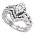 Captivating Love's Embrace 10kt White Gold Oval Diamond Cluster Bridal Wedding Ring Band Set 3/4 Cttw - Splendid Jewellery