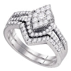 Captivating Love's Embrace 10kt White Gold Oval Diamond Cluster Bridal Wedding Ring Band Set 3/4 Cttw - Splendid Jewellery