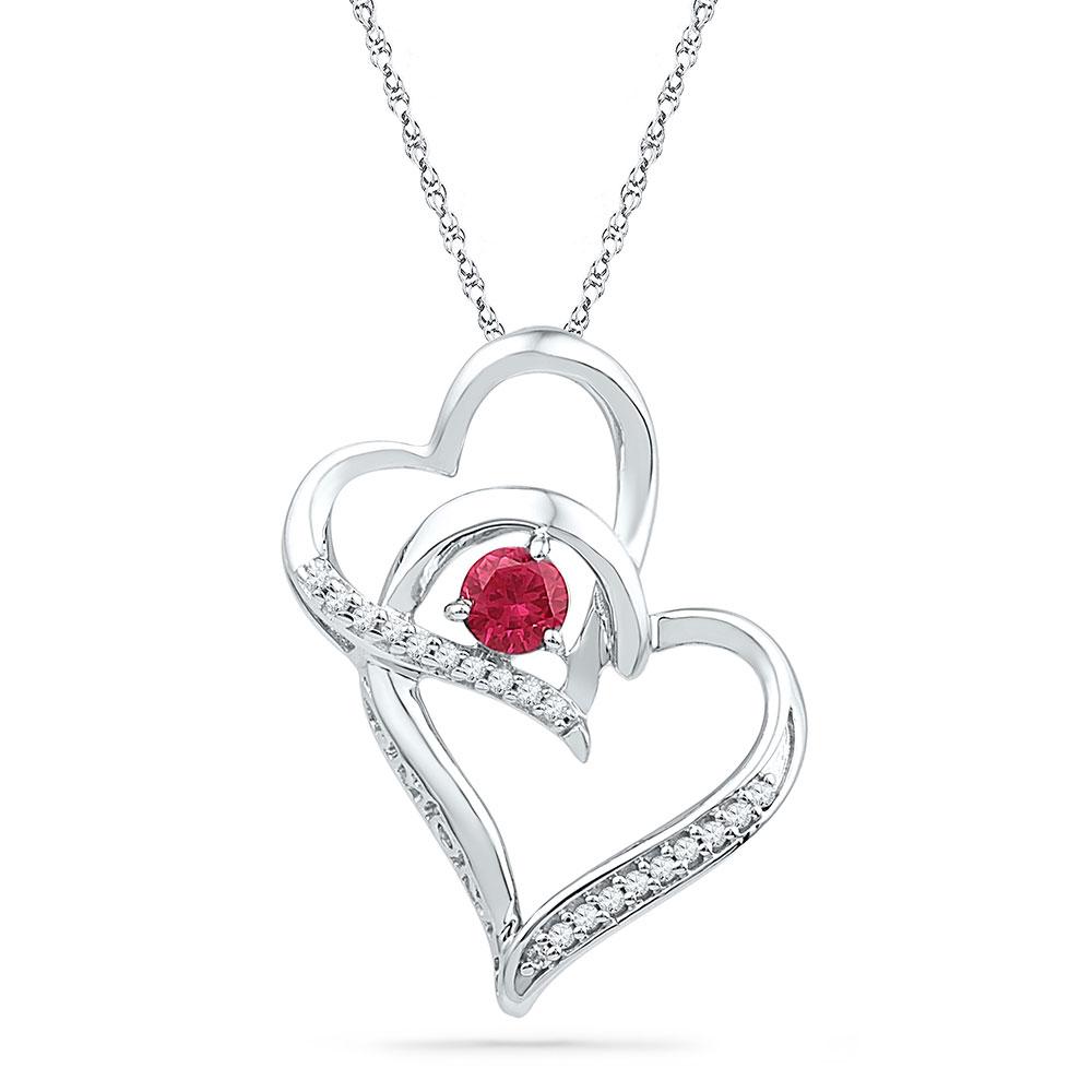 Captivating Love's Embrace Pendant | Sterling Silver Womens Round Lab - Created Ruby Double Heart Pendant 1/3 Cttw - Splendid Jewellery