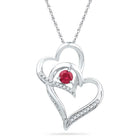 Captivating Love's Embrace Pendant | Sterling Silver Womens Round Lab - Created Ruby Double Heart Pendant 1/3 Cttw - Splendid Jewellery