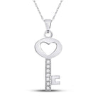 Captivating Love's Key Pendant | 10kt White Gold Womens Round Diamond Key Heart Pendant 1/20 Cttw - Splendid Jewellery