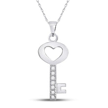 Load image into Gallery viewer, Captivating Love's Key Pendant | 10kt White Gold Womens Round Diamond Key Heart Pendant 1/20 Cttw - Splendid Jewellery