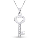 Captivating Love's Key Pendant | 10kt White Gold Womens Round Diamond Key Heart Pendant 1/20 Cttw - Splendid Jewellery