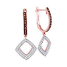 Captivating name: "Passion's Brilliance: 10kt Rose Gold Womens Round Red Color Enhanced Diamond Square Dangle Hoop Earrings" - Splendid Jewellery