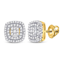 Load image into Gallery viewer, Captivating Name: "Radiant Brilliance: 10kt Yellow Gold Diamond Square Frame Cluster Earrings" - Splendid Jewellery