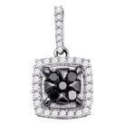 Captivating Noir Cluster Pendant | 10kt White Gold Womens Round Black Color Enhanced Diamond Square Cluster Pendant 1/2 Cttw - Splendid Jewellery