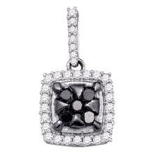 Load image into Gallery viewer, Captivating Noir Cluster Pendant | 10kt White Gold Womens Round Black Color Enhanced Diamond Square Cluster Pendant 1/2 Cttw - Splendid Jewellery