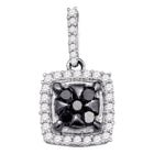 Captivating Noir Cluster Pendant | 10kt White Gold Womens Round Black Color Enhanced Diamond Square Cluster Pendant 1/2 Cttw - Splendid Jewellery