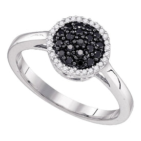 Captivating Noir Diamond Cluster Ring | 10k White Gold Womens Black Color Enhanced Diamond Halo Cluster Ring 1/4 Cttw | Splendid Jewellery - Splendid Jewellery