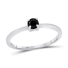 Load image into Gallery viewer, Captivating Noir Elegance: 10kt White Gold Round Black Color Enhanced Diamond Solitaire Bridal Wedding Ring 1/4 Cttw - Splendid Jewellery