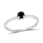 Captivating Noir Elegance: 10kt White Gold Round Black Color Enhanced Diamond Solitaire Bridal Wedding Ring 1/4 Cttw - Splendid Jewellery