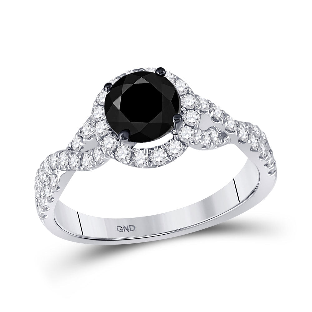 Captivating Noir Elegance: 14kt White Gold Black Diamond Solitaire Bridal Engagement Ring - Splendid Jewellery