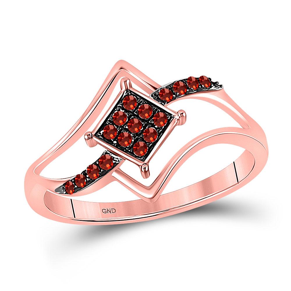 Captivating Red Diamond Diagonal Square Cluster Ring in 10kt Rose Gold - Splendid Jewellery