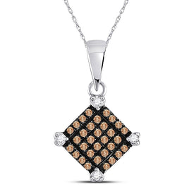 Captivating Square Brown Diamond Fashion Pendant in 10kt White Gold - Splendid Jewellery