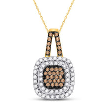 Load image into Gallery viewer, Captivating Square Frame Brown and Blue Diamond Pendant in 10kt Yellow Gold - Splendid Jewellery