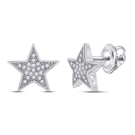 Celestial Brilliance: 10kt White Gold Womens Round Diamond Star Earrings 1/10 Cttw - Splendid Jewellery