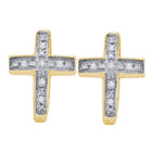 Celestial Sparkle: Yellow - tone Sterling Silver Diamond Cross Huggie Hoop Earrings - Splendid Jewellery