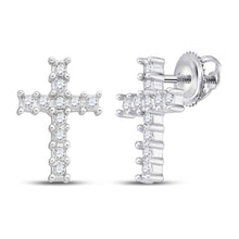 Load image into Gallery viewer, Dazzling 10kt White Gold Diamond Cross Earrings: A Radiant Symbol of Faith and Elegance - Splendid Jewellery
