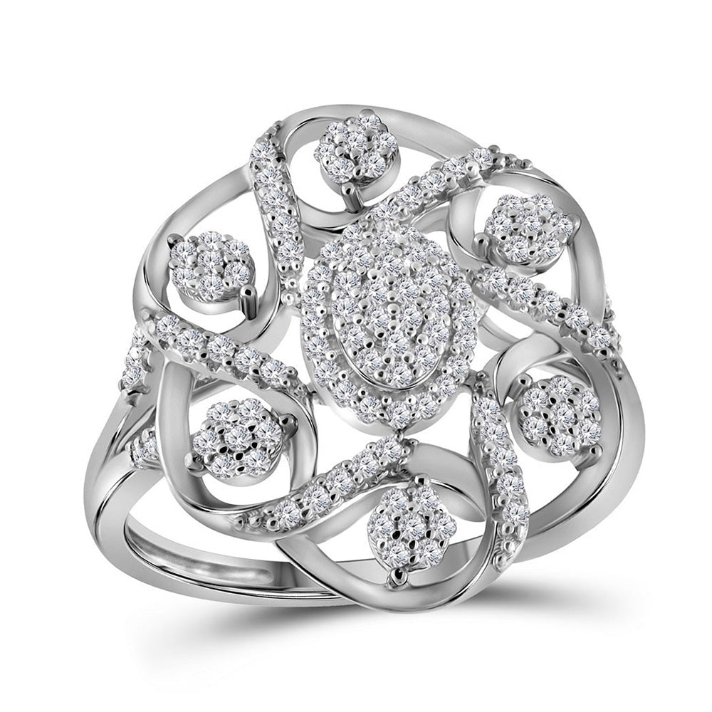 Dazzling Brilliance: 10kt White Gold Womens Round Diamond Cluster Cocktail Ring 1/3 Cttw - Splendid Jewellery