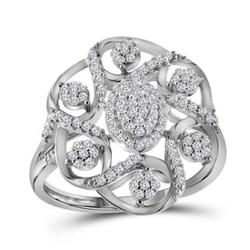 Dazzling Brilliance: 10kt White Gold Womens Round Diamond Cluster Cocktail Ring 1/3 Cttw - Splendid Jewellery