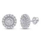 Dazzling Brilliance: 10kt White Gold Womens Round Diamond Fashion Cluster Earrings 1/5 Cttw - Splendid Jewellery