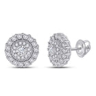 Dazzling Brilliance: 10kt White Gold Womens Round Diamond Fashion Cluster Earrings 1/5 Cttw - Splendid Jewellery