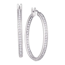 Dazzling Brilliance: 14kt White Gold Inside Outside Diamond Hoop Earrings - Splendid Jewellery