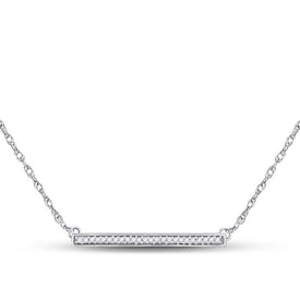 Dazzling Diamond Bar Pendant Necklace | 10kt White Gold Womens Round Diamond Necklace 1/10 Cttw - Splendid Jewellery
