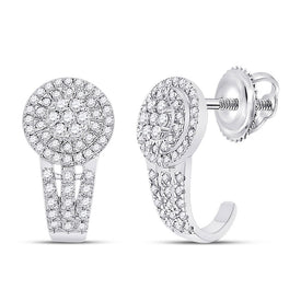 Dazzling Diamond Cluster J Hoop Earrings in 10kt White Gold - Splendid Jewellery