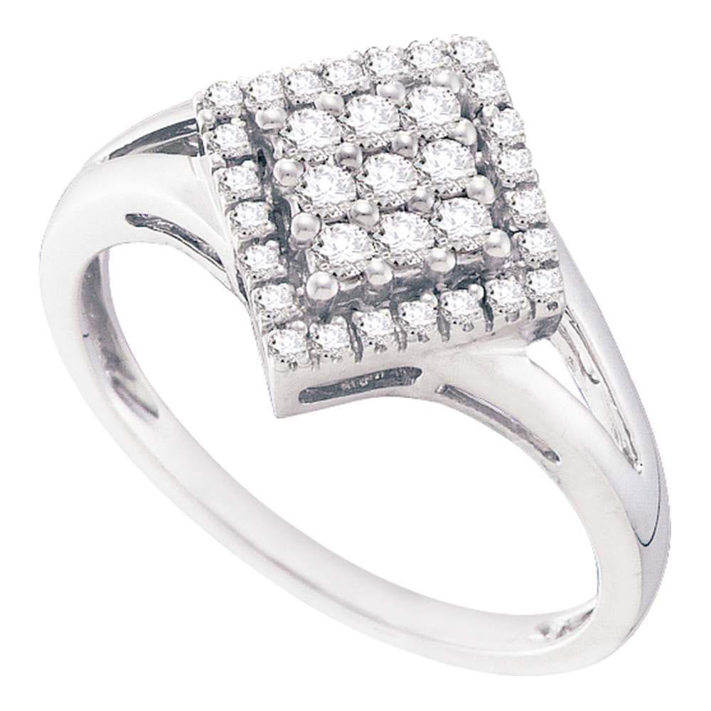 Dazzling Diamond Delight: 10kt White Gold Womens Round Diamond Diagonal Square Cluster Ring 1/4 Cttw - Splendid Jewellery