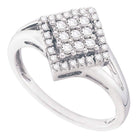 Dazzling Diamond Delight: 10kt White Gold Womens Round Diamond Diagonal Square Cluster Ring 1/4 Cttw - Splendid Jewellery
