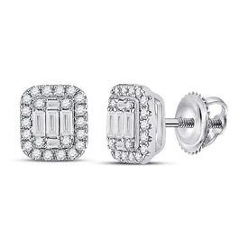 Dazzling Diamond Delight: 14kt White Gold Baguette Diamond Cluster Earrings - Splendid Jewellery
