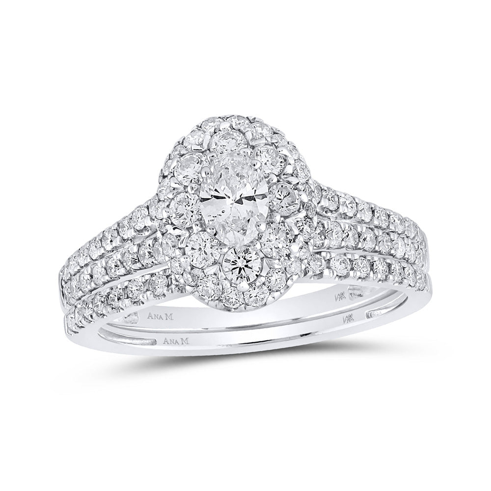 Dazzling Love: 14kt White Gold Oval Diamond Halo Bridal Wedding Ring Band Set - Splendid Jewellery