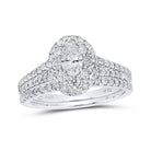 Dazzling Love: 14kt White Gold Oval Diamond Halo Bridal Wedding Ring Band Set - Splendid Jewellery