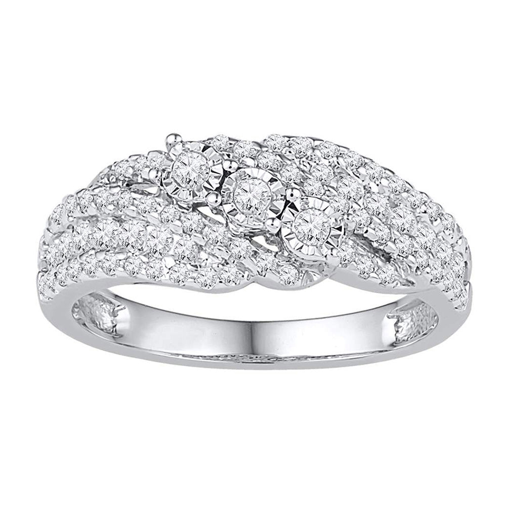 Dazzling Trio Diamond Fashion Ring | 10kt White Gold Womens Round Diamond 3 - stone Band Ring 1/2 Cttw | Splendid Jewellery - Splendid Jewellery