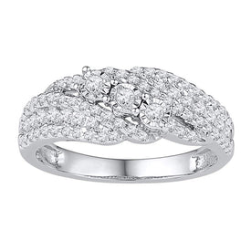 Dazzling Trio Diamond Fashion Ring | 10kt White Gold Womens Round Diamond 3 - stone Band Ring 1/2 Cttw | Splendid Jewellery - Splendid Jewellery