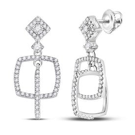 Dazzling White Gold Diamond Square Dangle Earrings - 3/8 Cttw - Splendid Jewellery