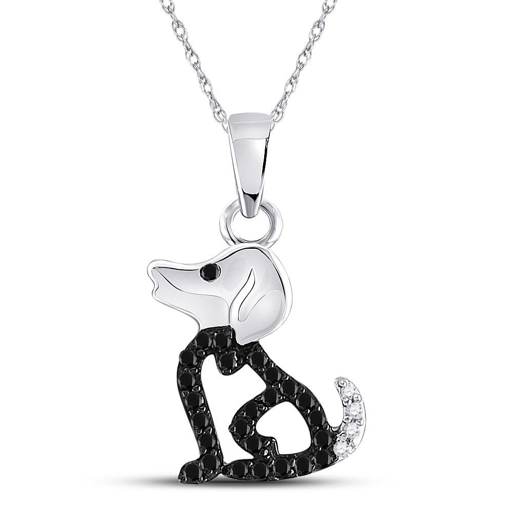 Diamond Animal & Bug Pendant | 10k White Gold Black Color Enhanced Diamond Womens Puppy Doggy Dog Canine Pendant 1/8 Cttw | Splendid Jewellery GND